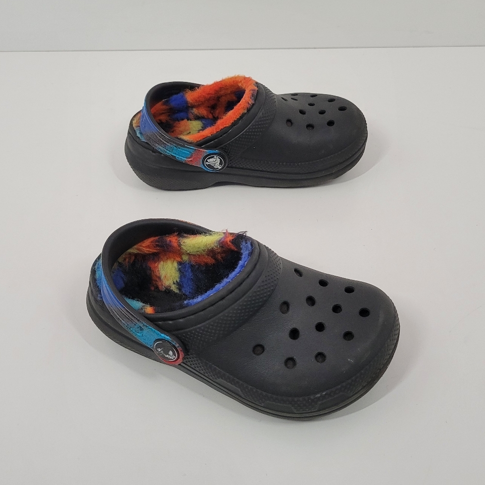 Crocs Black Tie Dye Fleece Lined Slip On Clogs Shoes Child Toddler Size 9